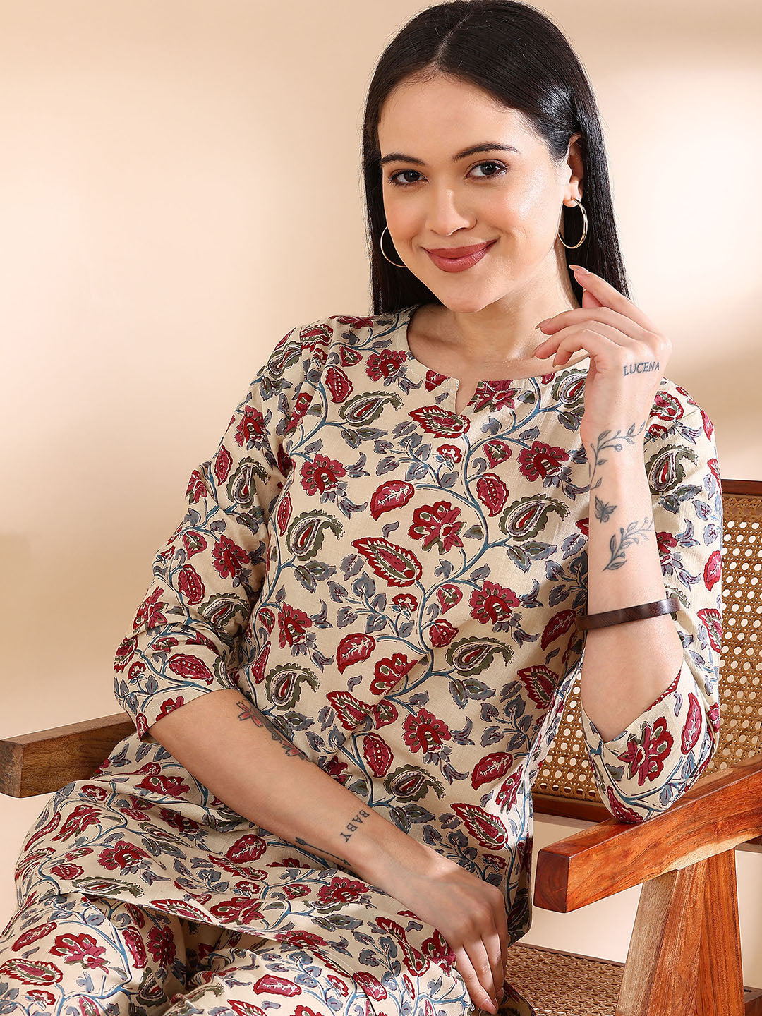 Artisan Bloom Pure Cotton Co-ord Set - Beige
