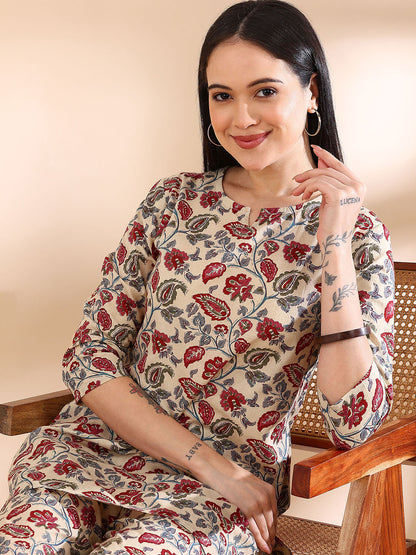 Artisan Bloom Pure Cotton Co-ord Set - Beige