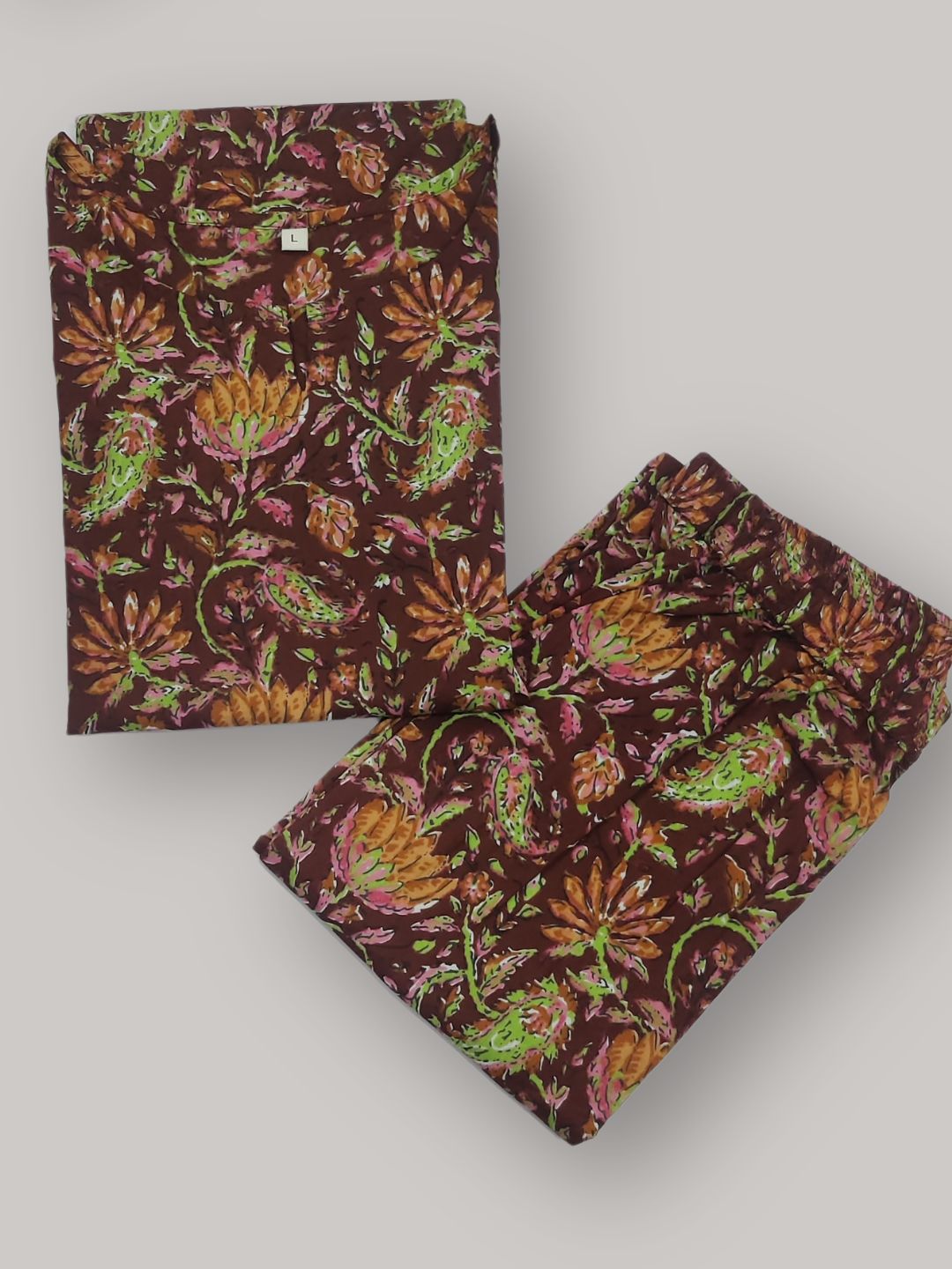 Ethnic Floral Print Pure Cotton Lounge Set - Maroon