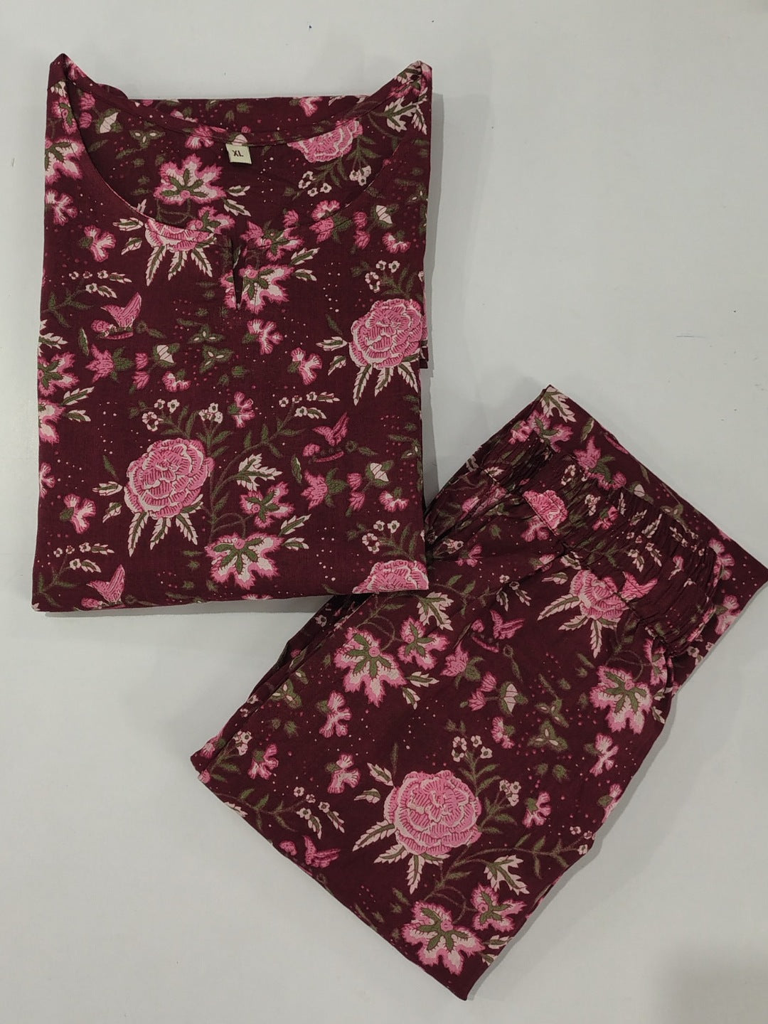 Floral Print Pure Cotton Lounge Set - Magenta