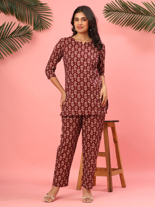 Maroon Paisley Pure Cotton Co-ord Set