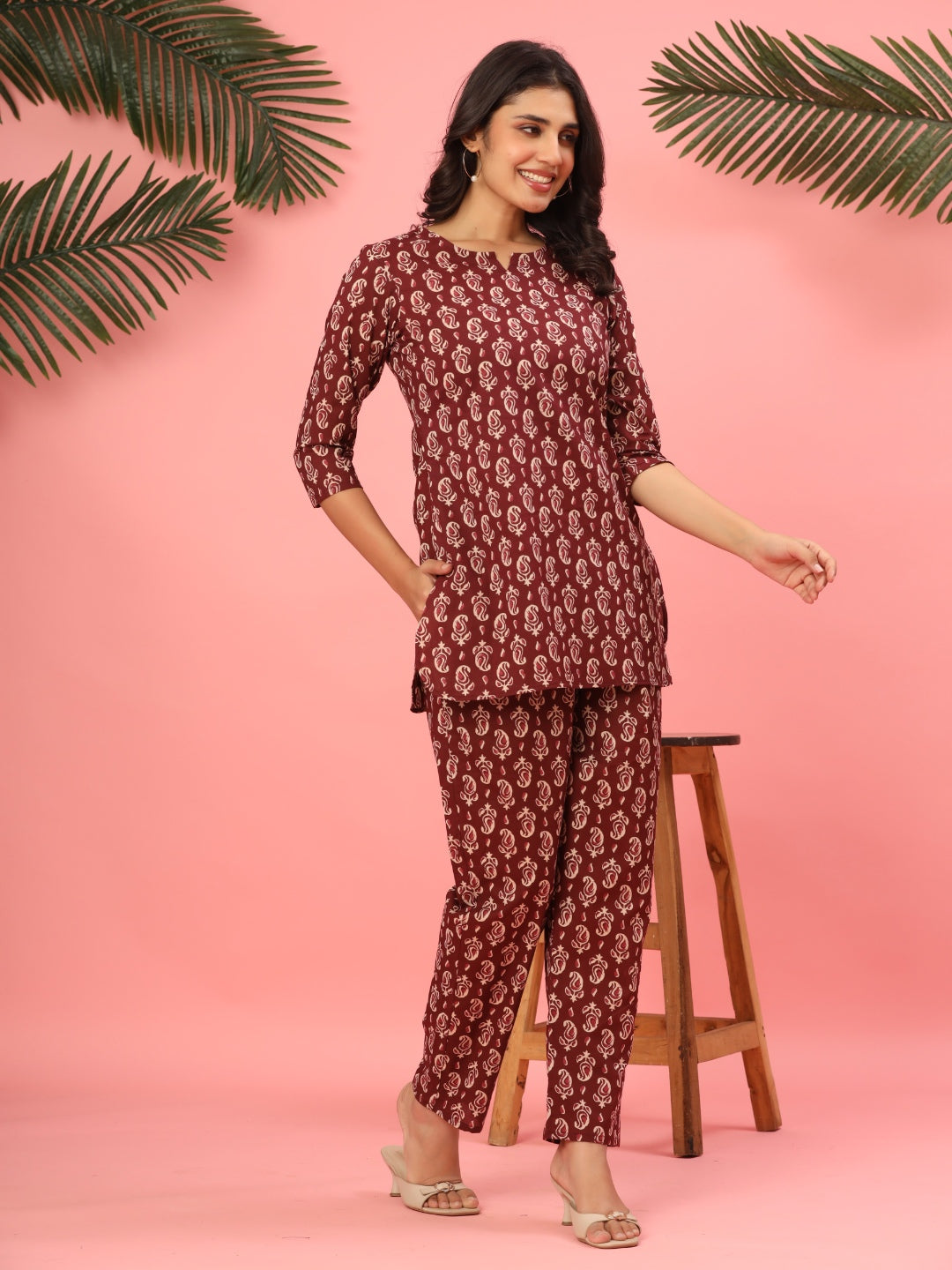 Maroon Paisley Pure Cotton Co-ord Set