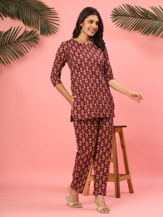 Maroon Paisley Pure Cotton Co-ord Set