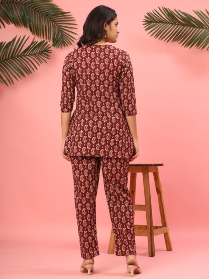 Maroon Paisley Pure Cotton Co-ord Set