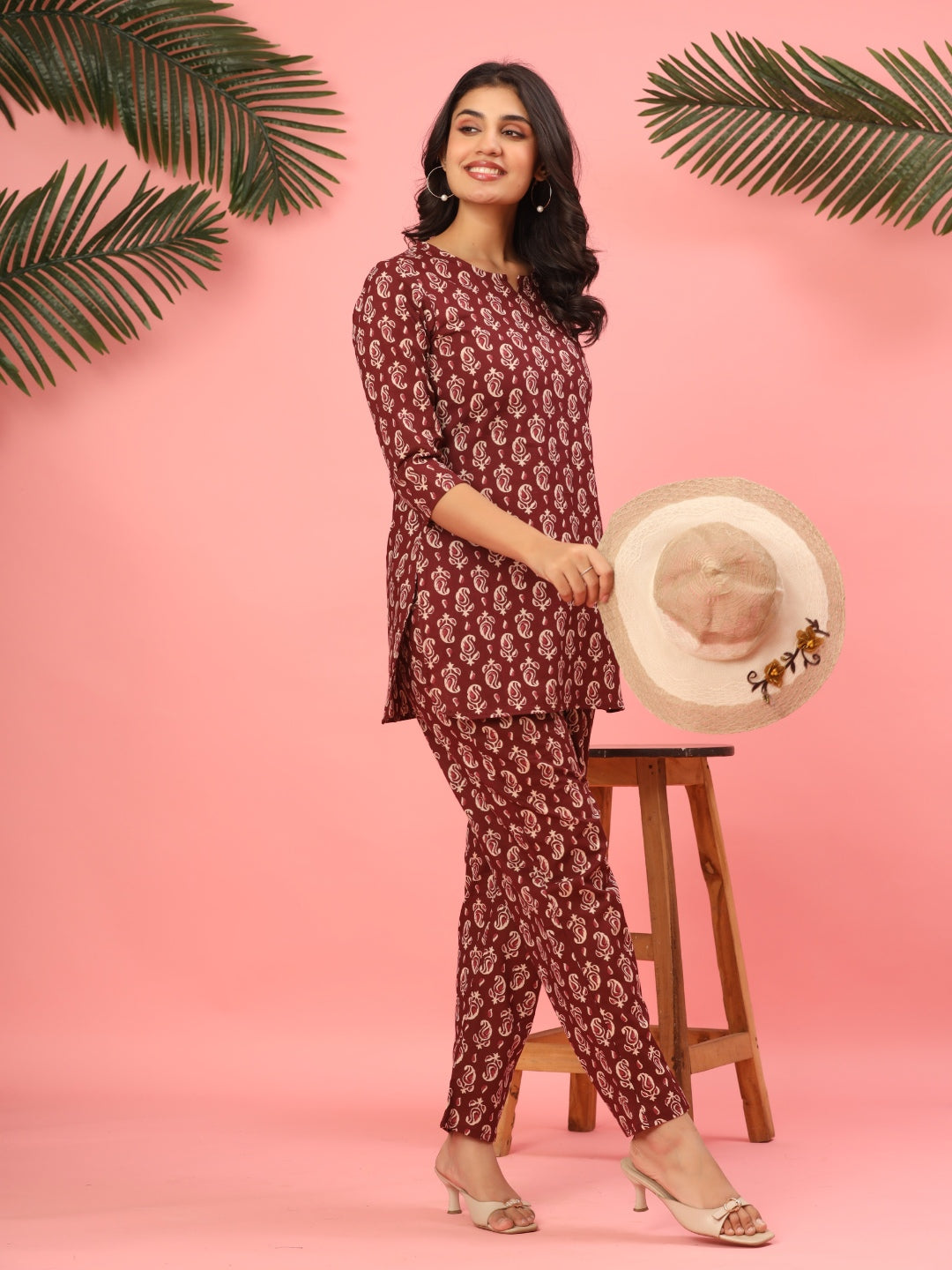 Maroon Paisley Pure Cotton Co-ord Set
