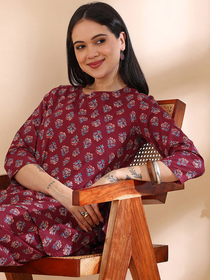 Berry-Chic Printed Co-ord Set! - Regal Maroon
