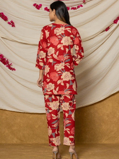Crimson Bloom Luxe Cotton Co-ord Set