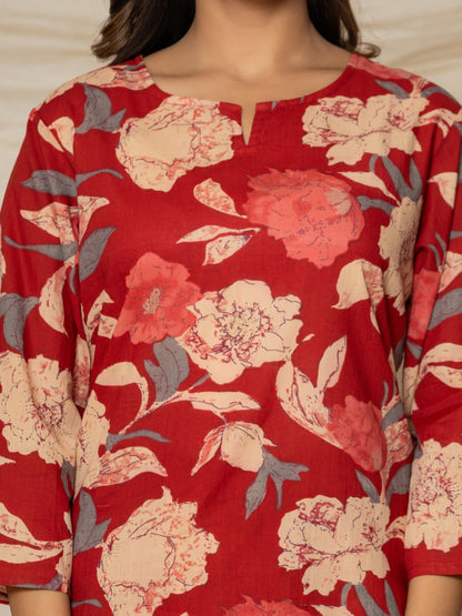 Crimson Bloom Luxe Cotton Co-ord Set