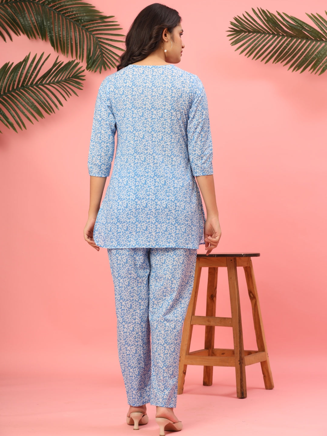 Sky Blue Serenity Floral Pure Cotton Co-ord Set