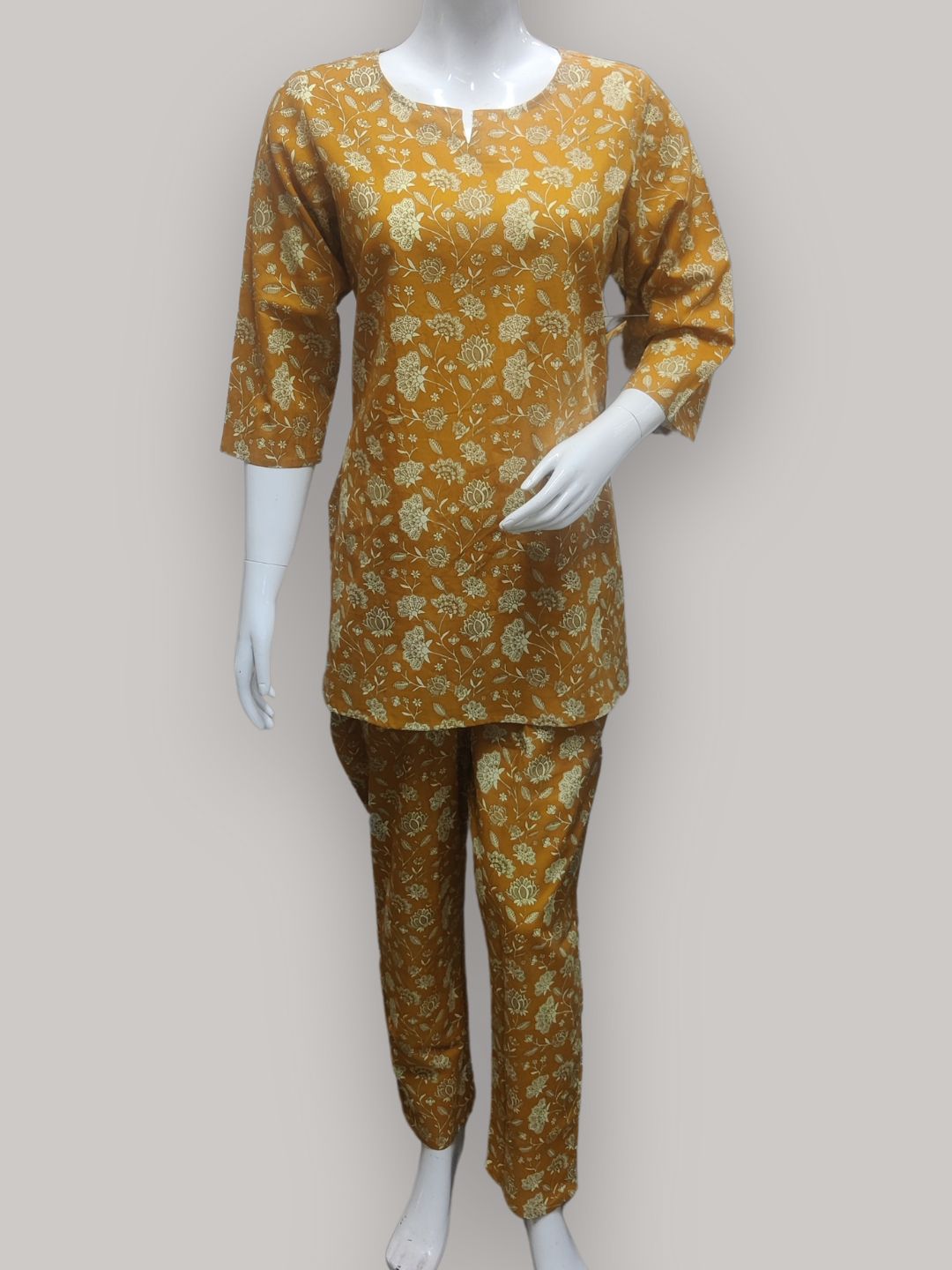 Floral Print Pure Cotton Lounge Set - Yellow