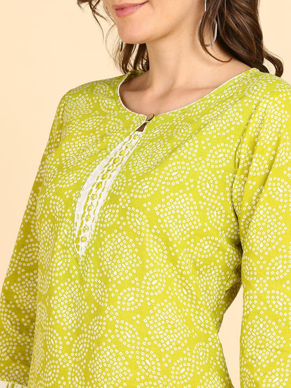Pure Cotton Bandhani shibori  Print Kurta Pant Set - Green