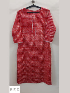 Pure Cotton Lehariya Kurta with Lace detail - Red