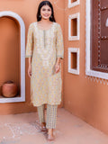 Embroidered Neck Ethnic Print Kurta, Pant and Dupatta Set - Mustard