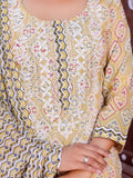 Embroidered Neck Ethnic Print Kurta, Pant and Dupatta Set - Mustard