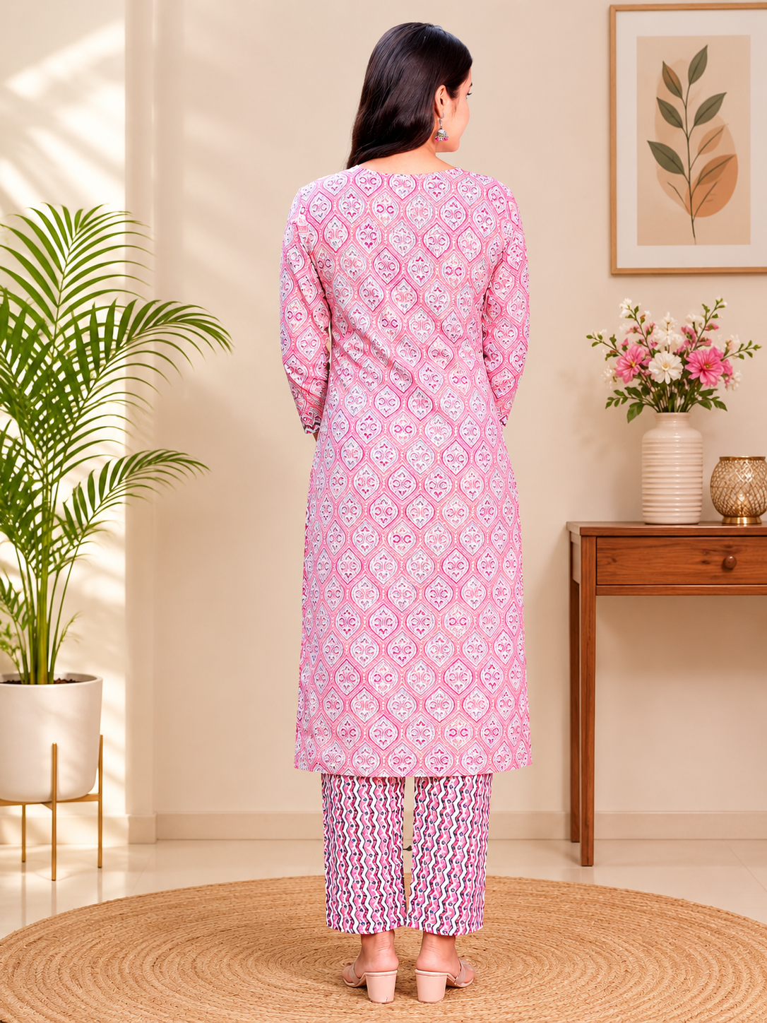 Thread Crush Pink Cotton Kurta Set