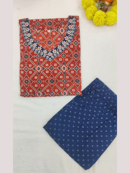 Pure Cotton Patola Print Embroidered Kurta Pant Set - Red