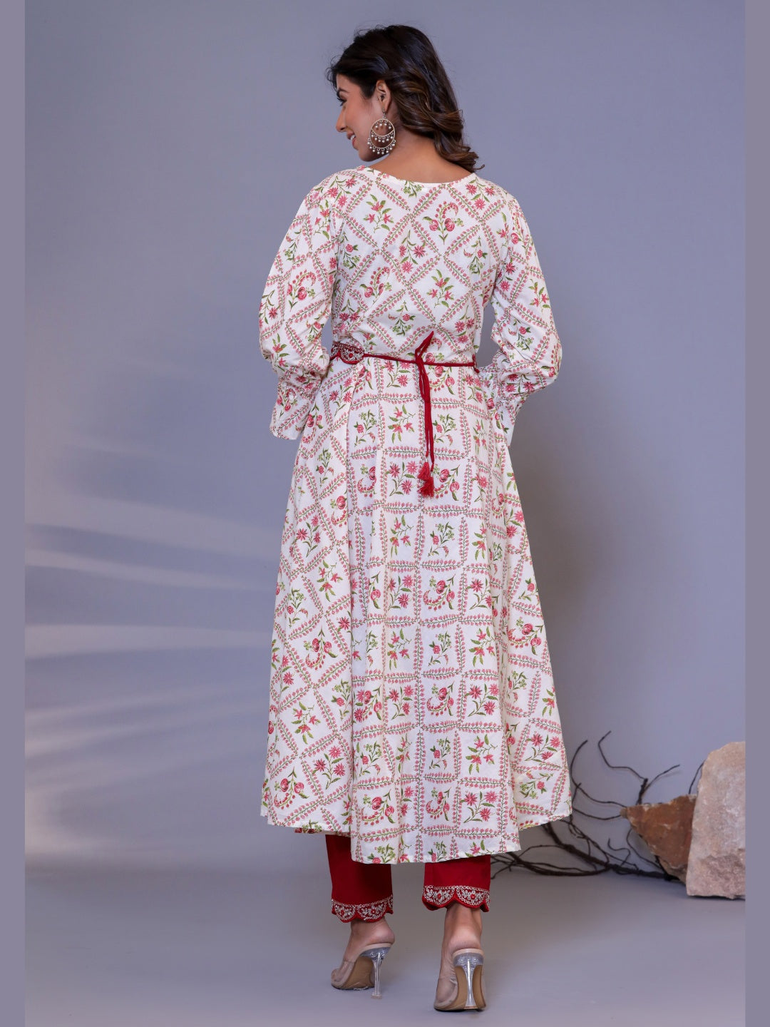 Pure Cotton Flared Anarkali Kurta with Embroidered Pants