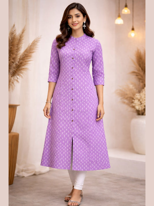 Lilac Bloom Calf-Length Kurti