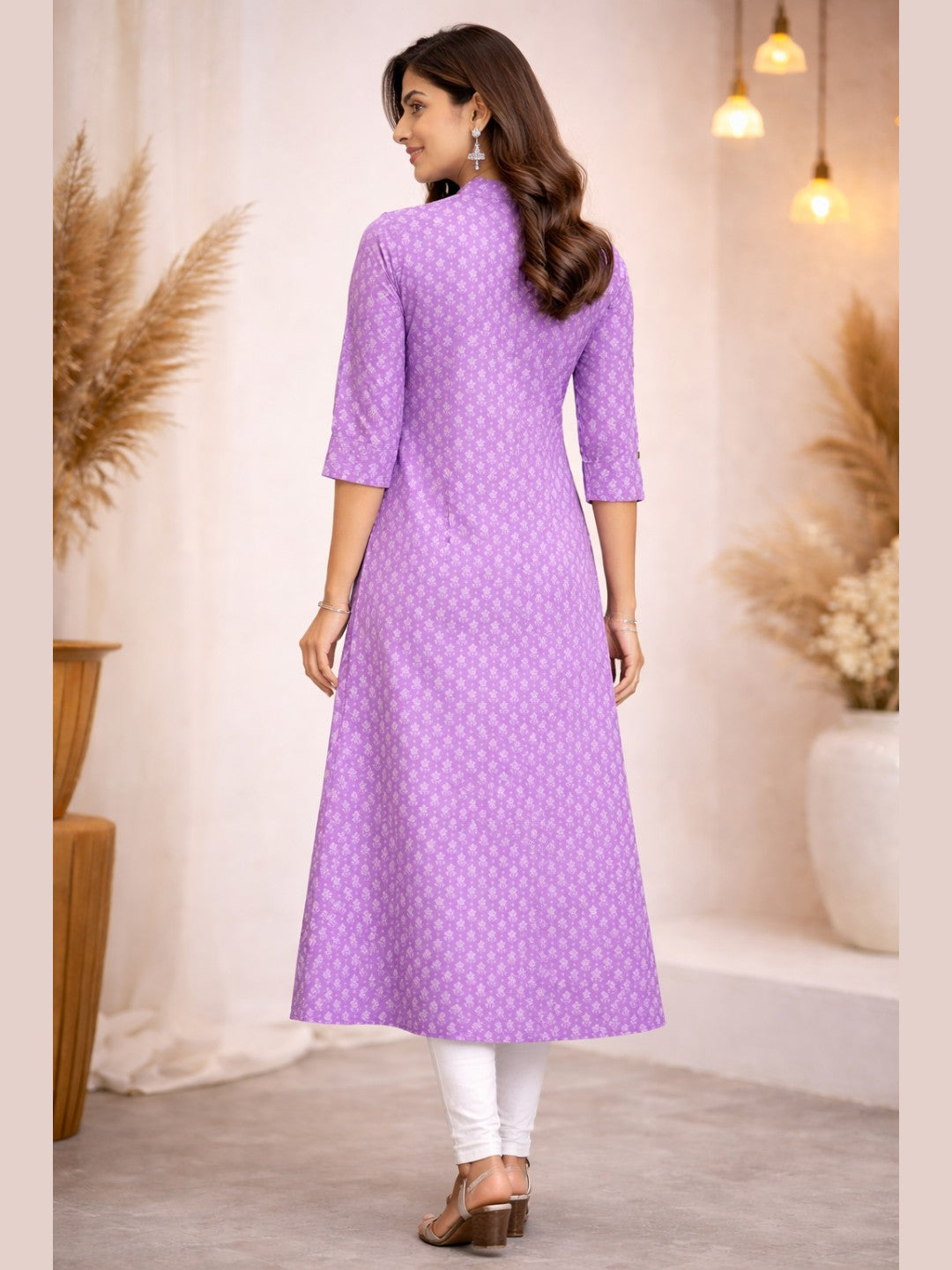 Lilac Bloom Calf-Length Kurti