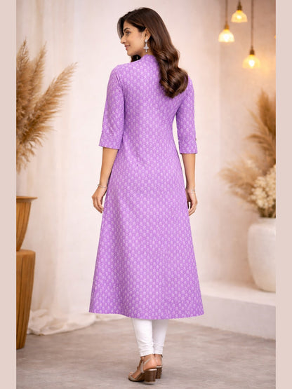 Lilac Bloom Calf-Length Kurti