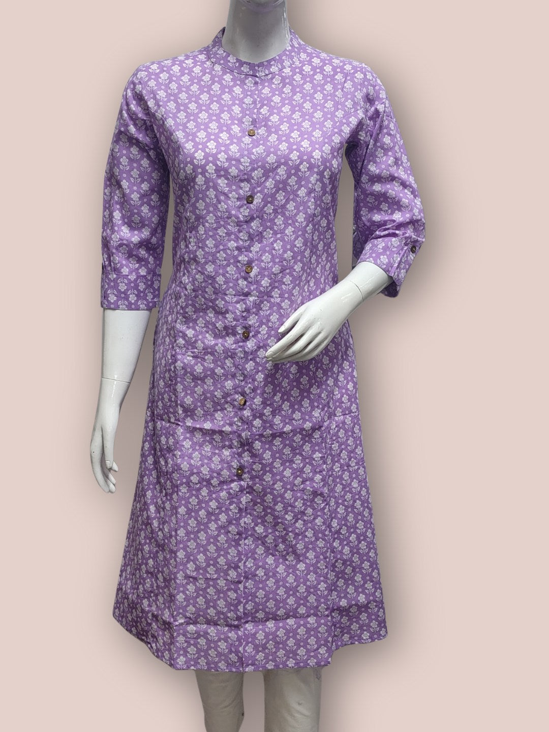 Lilac Bloom Calf-Length Kurti