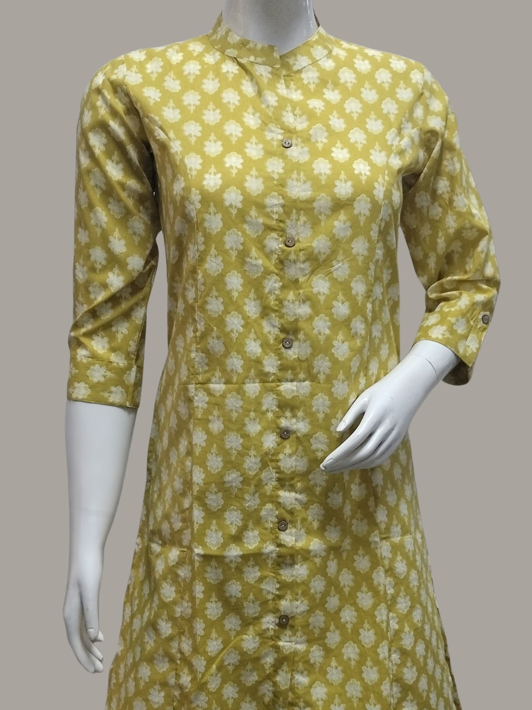 Mustard Vibe Classic Booti Print A-line Kurti