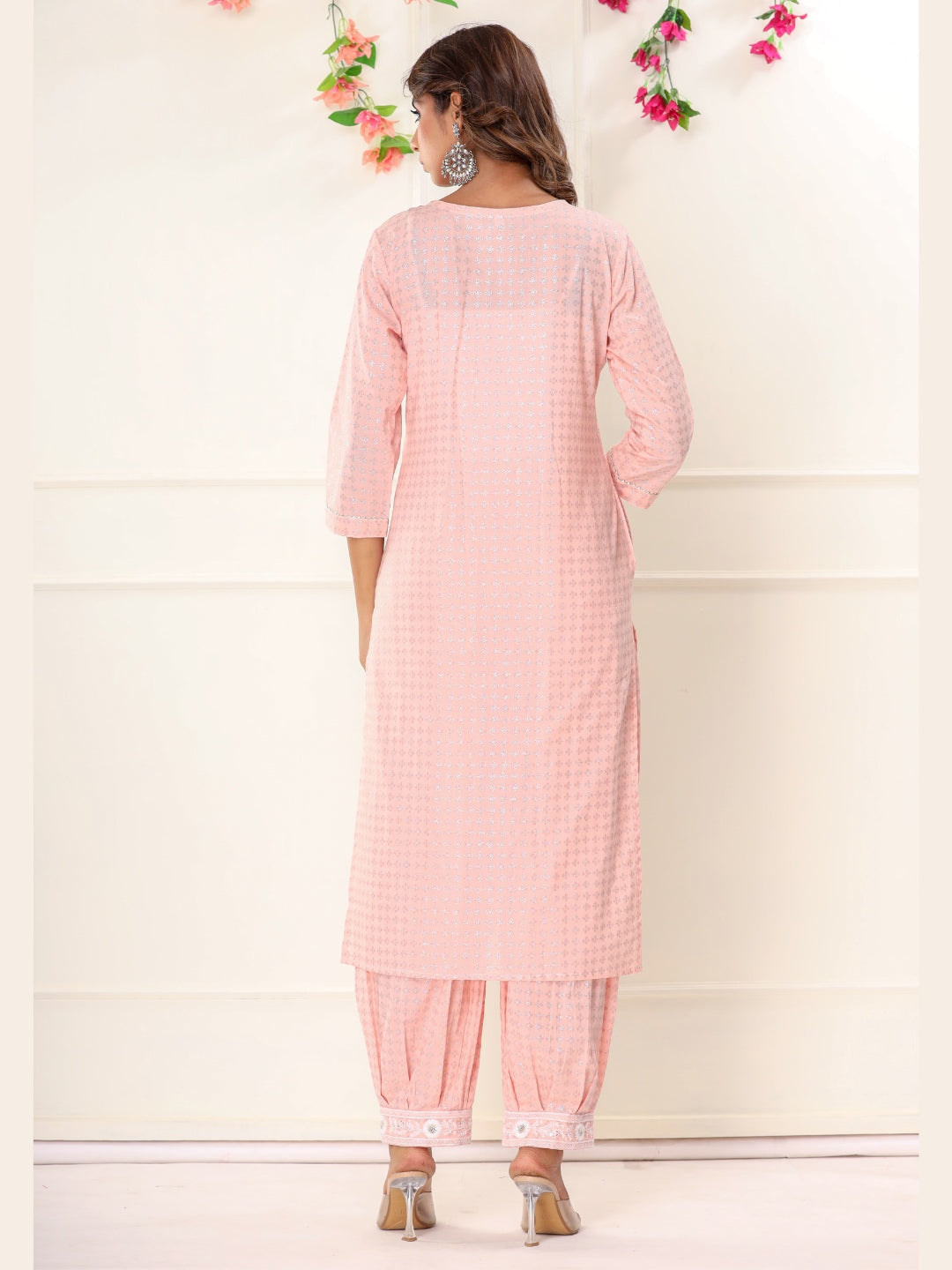 Pure Cotton Embroidered Kurta with Afghan Pants Set - Pink
