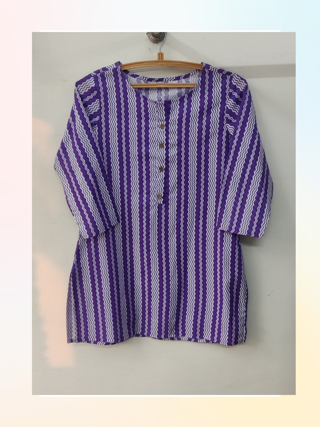 Cotton Printed Hip Length Top - Purple Stripes
