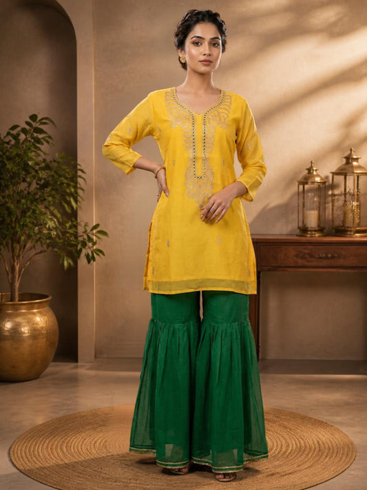 The Nooré — Hand-Embroidered Chanderi Sharara Set