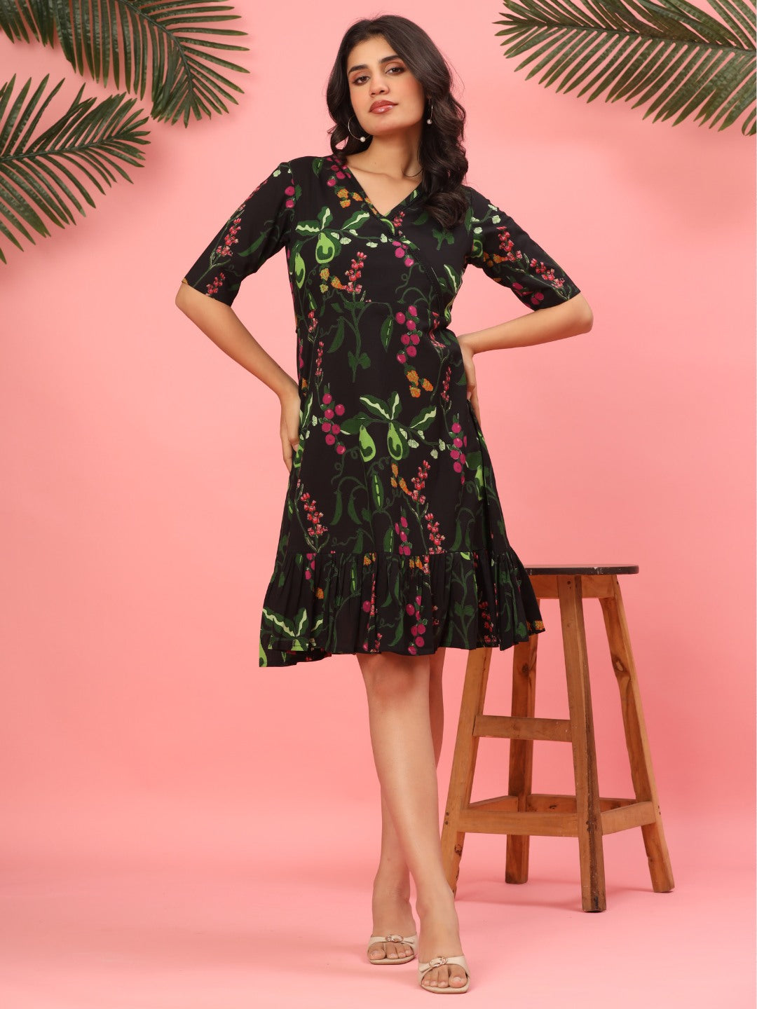 Noir Bloom Ruffle Dress