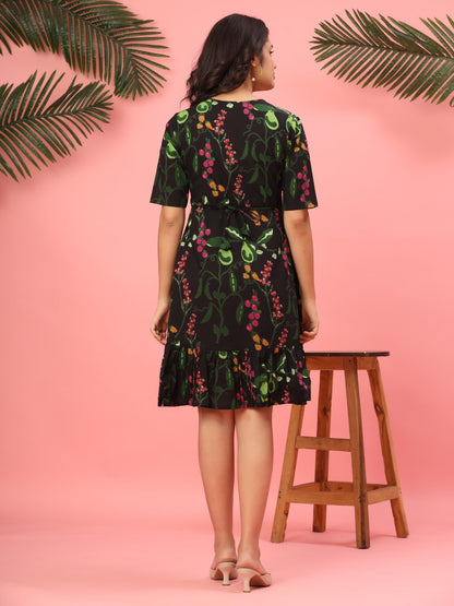 Noir Bloom Ruffle Dress