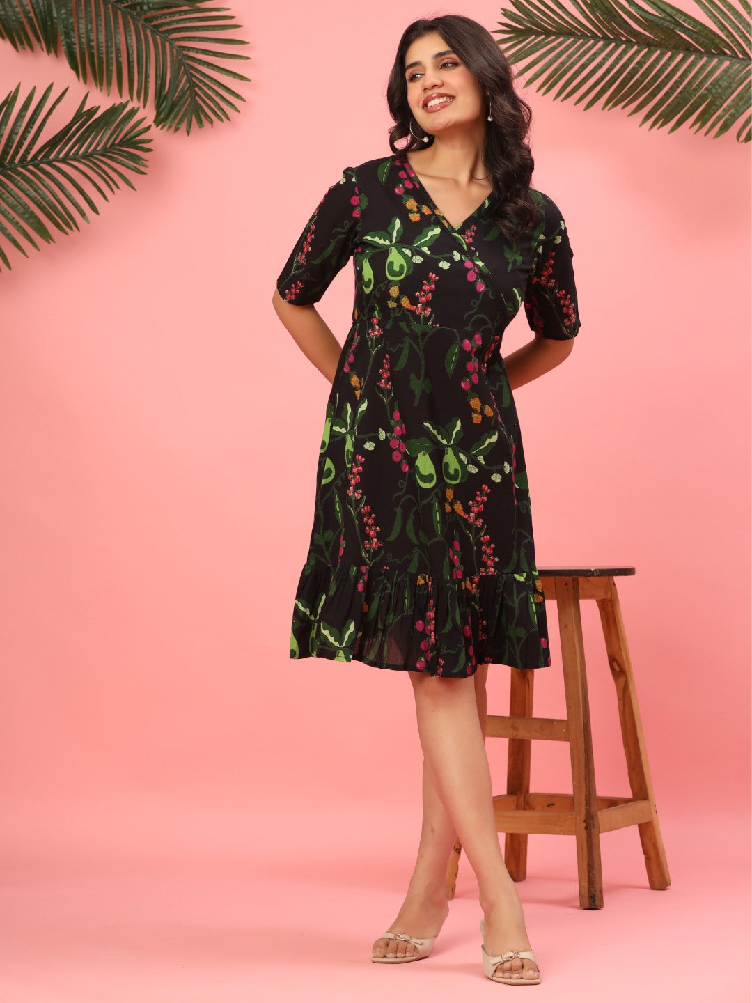 Noir Bloom Ruffle Dress