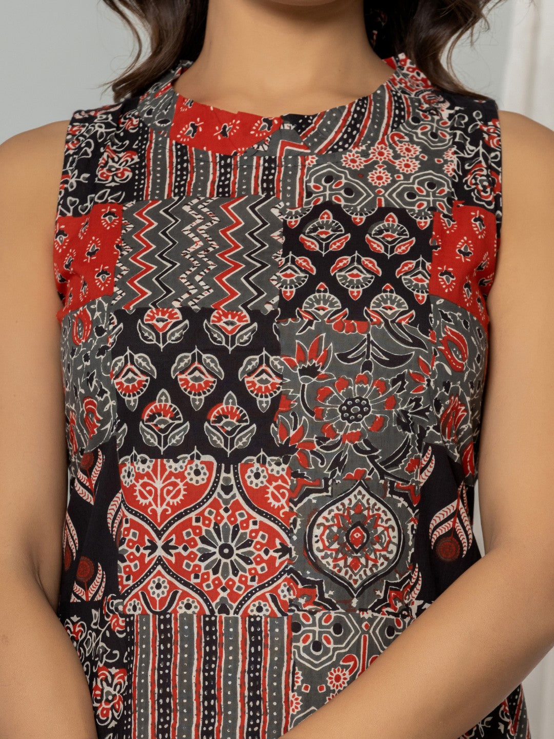 Ethnic Patch Print Halter Neck A-line Dress