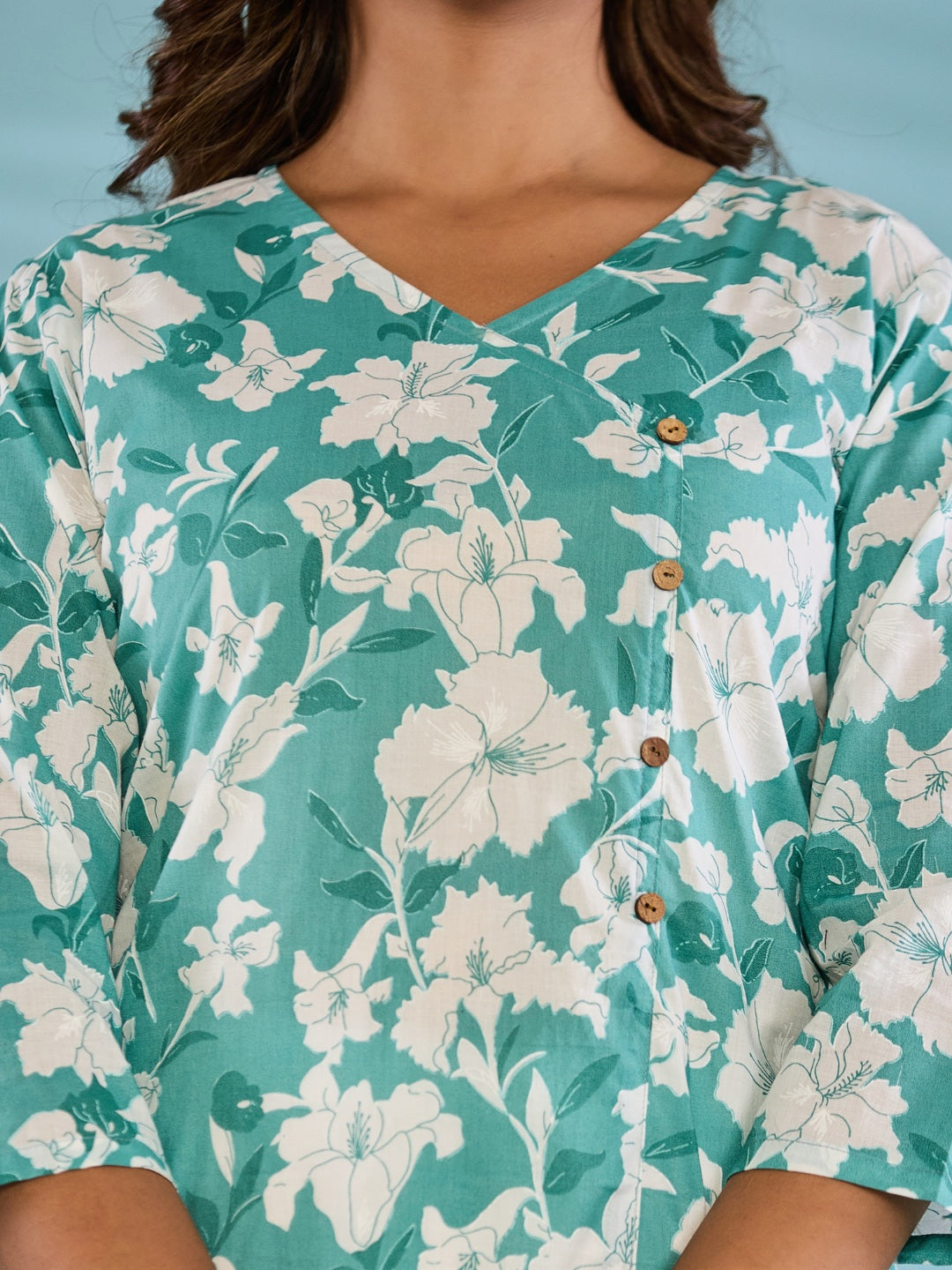 Cotton Printed Straight Kurta - Cyan