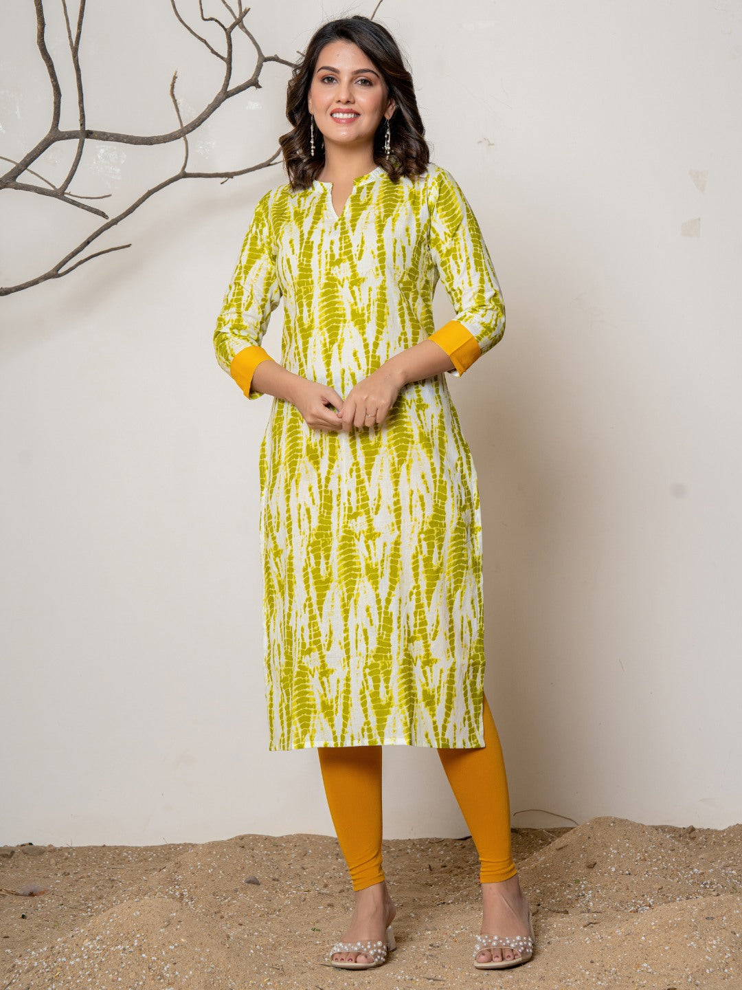 Pure Cotton Printed Collared Kurta - Green