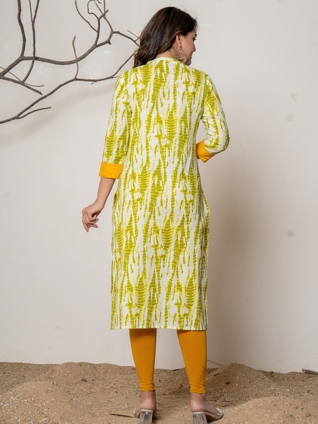 Pure Cotton Printed Collared Kurta - Green