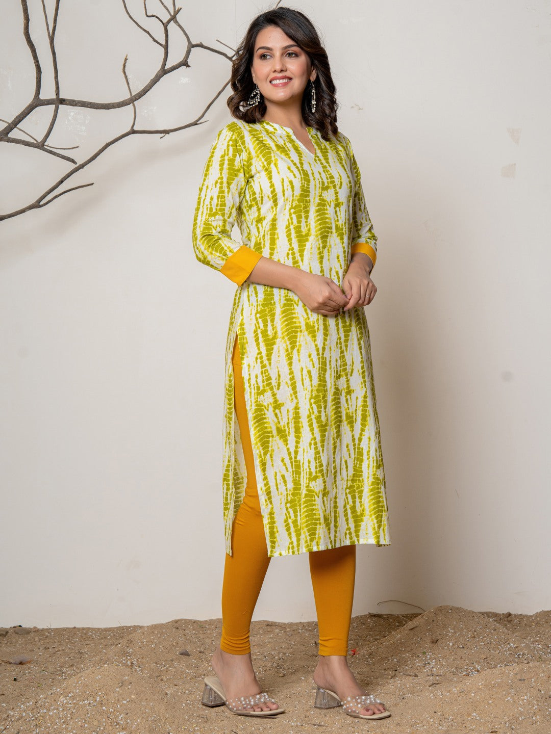 Pure Cotton Printed Collared Kurta - Green