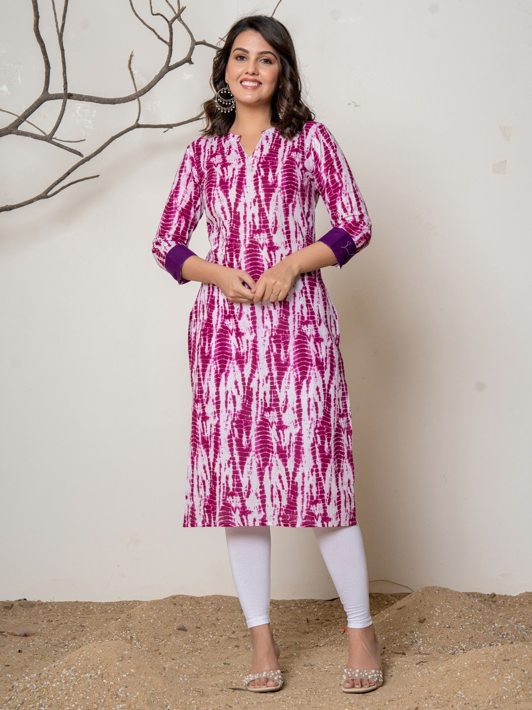 Pure Cotton Printed Collared Kurta - Purple