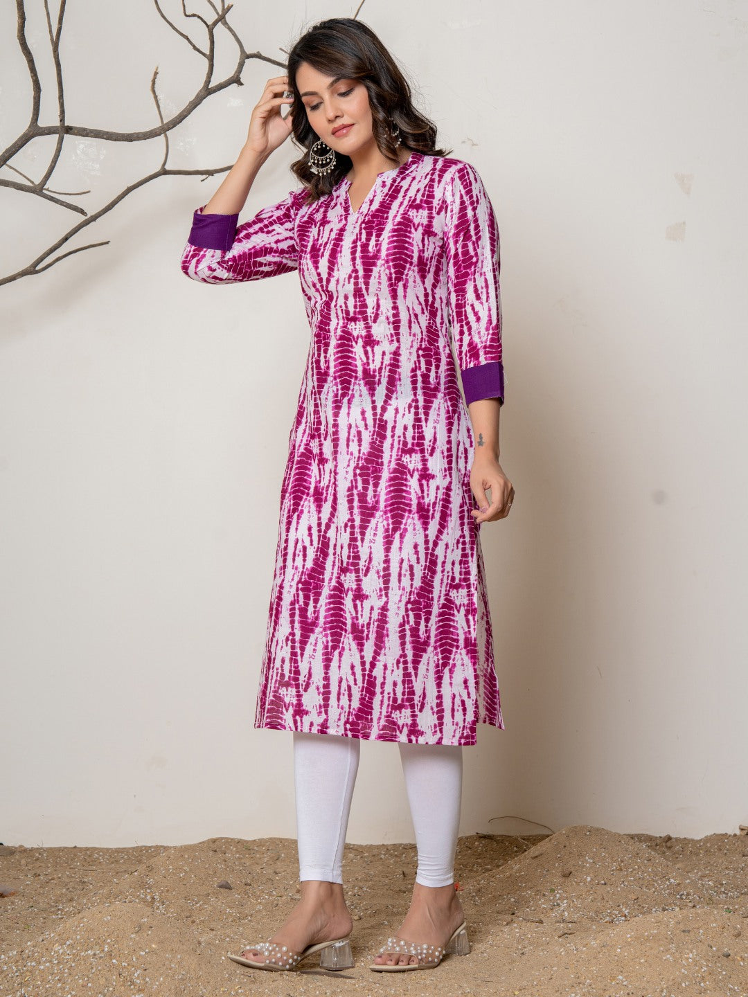 Pure Cotton Printed Collared Kurta - Purple