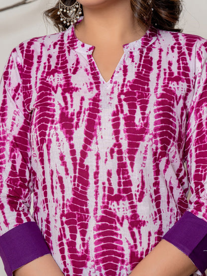 Pure Cotton Printed Collared Kurta - Purple