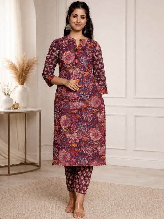 Timeless Bloom Cotton Kurta Pant Ensemble