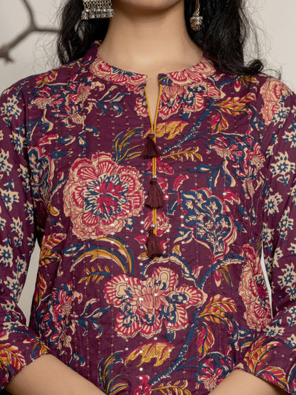 Timeless Bloom Cotton Kurta Pant Ensemble
