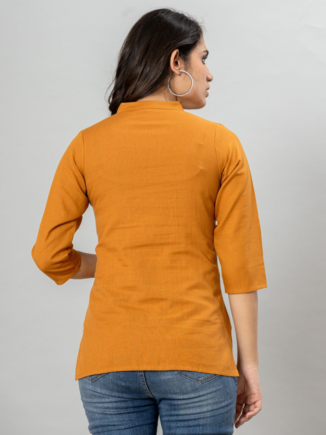 Solid Cotton Flax Women Top - Mustard