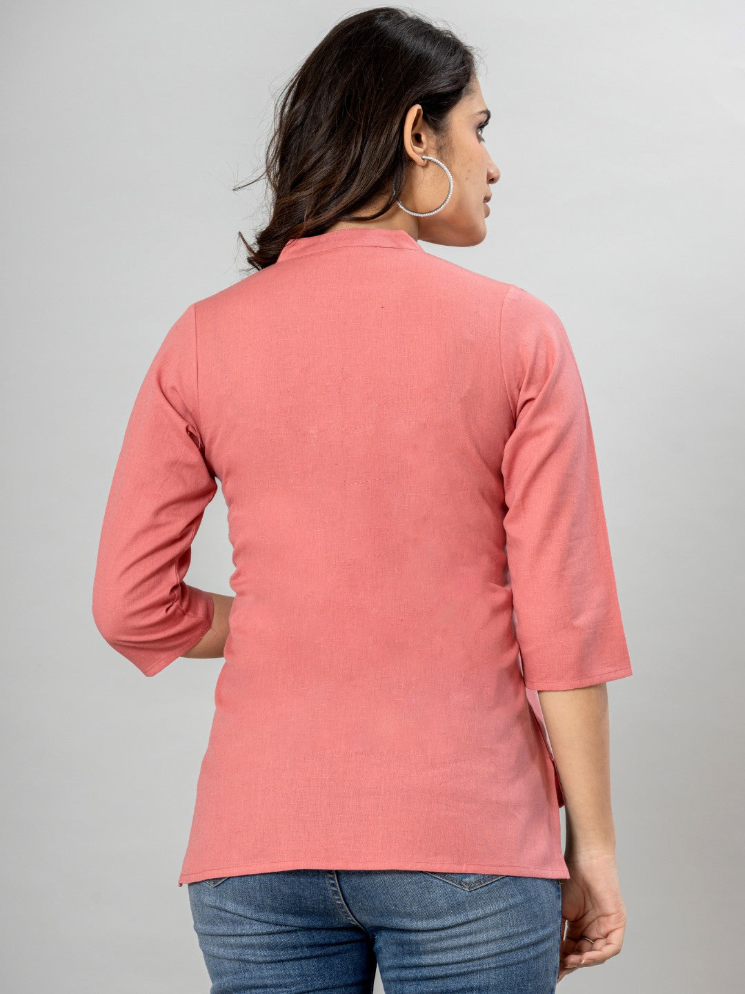 Solid Cotton Flax Women Top - Peach