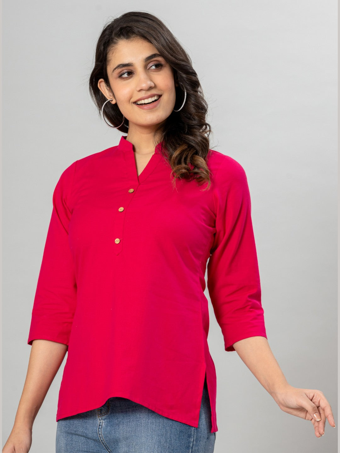 Solid Cotton Flax Women Top - Rani Pink