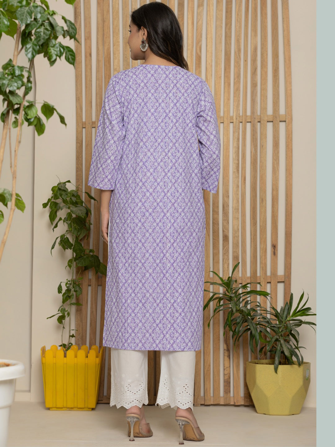 Cotton Katha Printed Straight Round Neck kurta - Light Blue