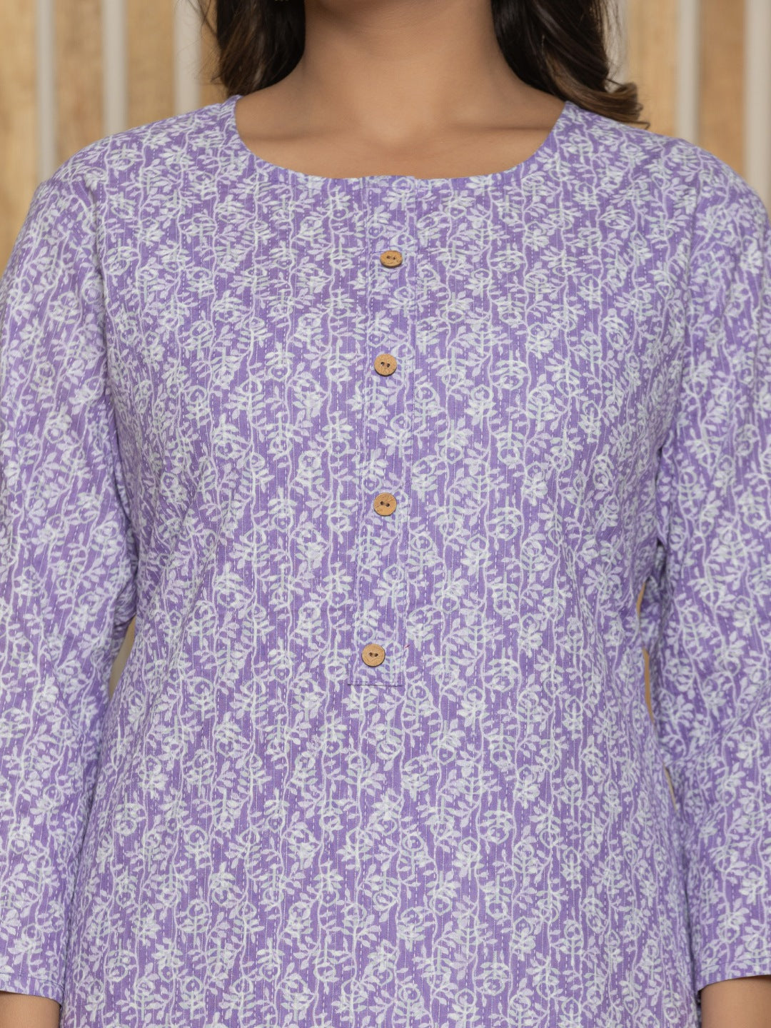 Cotton Katha Printed Straight Round Neck kurta - Light Blue