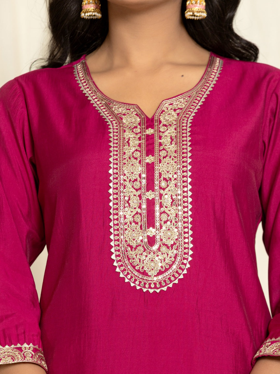 Roman Silk Embroidered Kurta, Pant and Dupatta Set - Wine