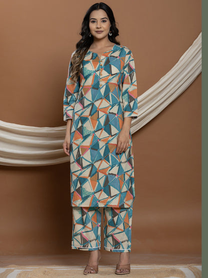 Splash of color Cotton Co-ord Set - Coffee