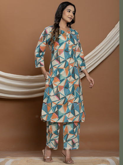 Splash of color Cotton Co-ord Set - Coffee